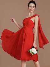 Classy Sleeveless One Shoulders Ruched Short/Mini Chiffon Bridesmaid Dresses-Ballbella
