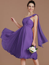 Classy Sleeveless One Shoulders Ruched Short/Mini Chiffon Bridesmaid Dresses-Ballbella