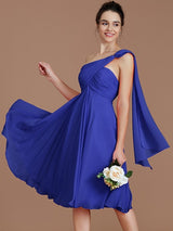 Classy Sleeveless One Shoulders Ruched Short/Mini Chiffon Bridesmaid Dresses-Ballbella