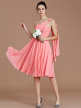 Classy Sleeveless One Shoulders Ruched Short/Mini Chiffon Bridesmaid Dresses-Ballbella