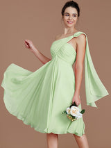 Classy Sleeveless One Shoulders Ruched Short/Mini Chiffon Bridesmaid Dresses-Ballbella