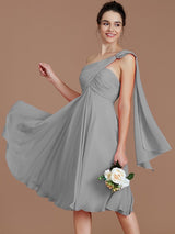 Classy Sleeveless One Shoulders Ruched Short/Mini Chiffon Bridesmaid Dresses-Ballbella