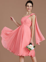 Classy Sleeveless One Shoulders Ruched Short/Mini Chiffon Bridesmaid Dresses-Ballbella