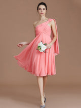 Classy Sleeveless One Shoulders Ruched Short/Mini Chiffon Bridesmaid Dresses-Ballbella