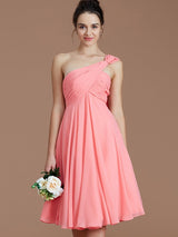 Classy Sleeveless One Shoulders Ruched Short/Mini Chiffon Bridesmaid Dresses-Ballbella