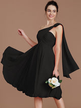 Classy Sleeveless One Shoulders Ruched Short/Mini Chiffon Bridesmaid Dresses-Ballbella