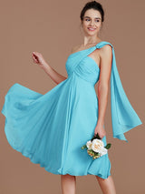 Classy Sleeveless One Shoulders Ruched Short/Mini Chiffon Bridesmaid Dresses-Ballbella
