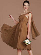 Classy Sleeveless One Shoulders Ruched Short/Mini Chiffon Bridesmaid Dresses-Ballbella
