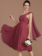 Classy Sleeveless One Shoulders Ruched Short/Mini Chiffon Bridesmaid Dresses-Ballbella