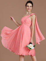 Classy Sleeveless One Shoulders Ruched Short/Mini Chiffon Bridesmaid Dresses-Ballbella
