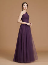 Classy Sleeveless One Shoulders Ruched Tulle Bridesmaid Dresses-Ballbella