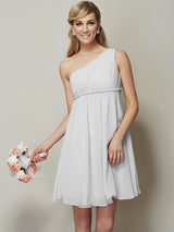 Classy Sleeveless One Shoulders Sash/Ribbon/Belt Short Chiffon Bridesmaid Dresses-Ballbella