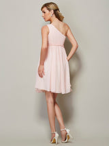 Classy Sleeveless One Shoulders Sash/Ribbon/Belt Short Chiffon Bridesmaid Dresses-Ballbella