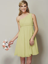 Classy Sleeveless One Shoulders Sash/Ribbon/Belt Short Chiffon Bridesmaid Dresses-Ballbella