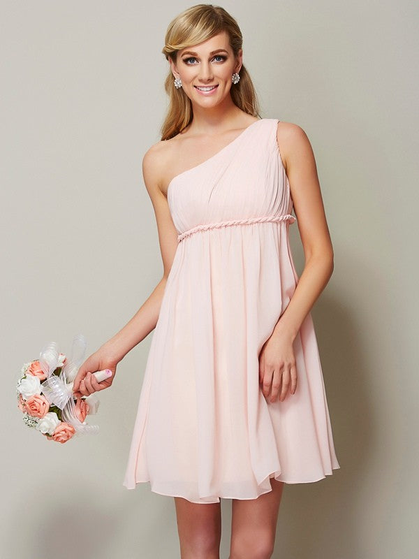 Classy Sleeveless One Shoulders Sash/Ribbon/Belt Short Chiffon Bridesm – Ballbella