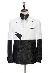 Classy White and Sparkle Double Breasted Designer Slim Fit Men's Prom Suits Online-Ballbella