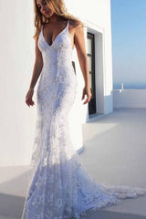 Cloth-fitting Floor Length Lace V-neck Spaghetti Open Back Prom Dresses Party Gowns With Lace Up-Ballbella