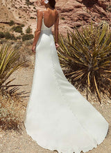 Cowl Neck Sleeveless Silk Like Satin Wedding Dresses High Split-Ballbella