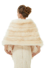 Creamy Faux Fur Stripe Shawl For Bride For Winter-Ballbella