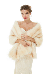 Creamy Faux Fur Stripe Shawl For Bride For Winter-Ballbella