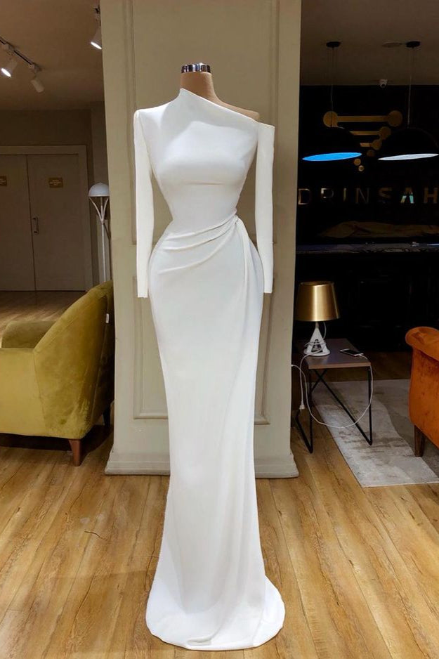 Creamy White Unique neck Long sleeves Mermaid Evening Dress Creamy White Unique neck Long sleeves Mermaid Evening Dress