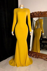 Curvy Long Sleevess Open Back Mermaid Evening Dresses-Ballbella