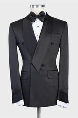 Custom design Black Double Breasted Shawl Lapel Wedding Men Suit-Ballbella