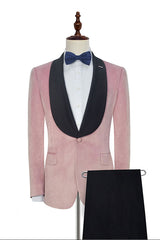 Custom design Pink Wedding Tuxedos Black Silk Shawl Lapel Marriage Suits for Men-Ballbella