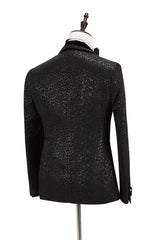 Custom design Velvet Lapel Double Breasted Prom Suit Belt Leopard Black Jacquard Men Suit for Wedding-Ballbella
