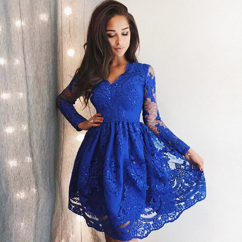 fitted lace wedding dress Cute Royal Blue Lace Long Sleeves Homecoming Dress Short Hoco Dresses fitted lace wedding dress Cute Royal Blue Lace Long Sleeves Homecoming Dress Short Hoco Dresses