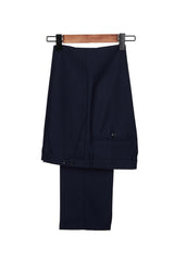 Dark Blue Peak Lapel Men Wedding Suit Velvet Lapel Formal Suit-Ballbella