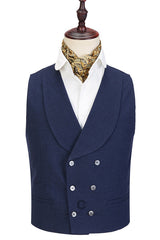 Dark Blue Three-piece Fashion Peaked Lapel Wedding Men Suits Sale-Ballbella