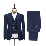 Dark Blue Three-piece Fashion Peaked Lapel Wedding Men Suits Sale-Ballbella