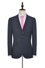 Dark Gray Small Check Three Piece Mens Suits One Button Formal Business Suits-Ballbella