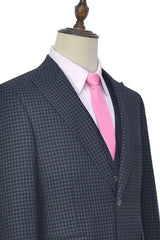 Dark Gray Small Check Three Piece Mens Suits One Button Formal Business Suits-Ballbella