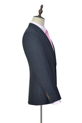 Dark Gray Small Check Three Piece Mens Suits One Button Formal Business Suits-Ballbella