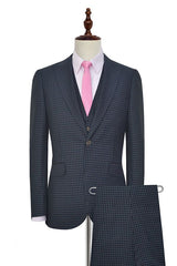 Dark Gray Small Check Three Piece Mens Suits One Button Formal Business Suits-Ballbella