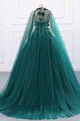 Dark Green Appliques Beaded Flowers Ball Gown Qunice Dresses-Ballbella
