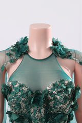 Dark Green Appliques Beaded Flowers Ball Gown Qunice Dresses-Ballbella