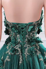 Dark Green Appliques Beaded Flowers Ball Gown Qunice Dresses-Ballbella