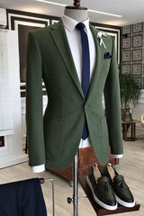 Dark Green Notched Lapel With Button Men's Prom Suits-Ballbella