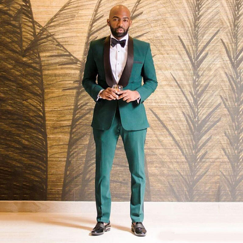 Dark Green One Button Black Shawl Lapel Wedding Groom Suits Online Dark Green One Button Black Shawl Lapel Wedding Groom Suits Online
