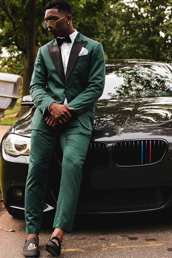 Dark Green One-Button Prom Suit with Black Peaked Lapel Dark Green One-Button Prom Suit with Black Peaked Lapel