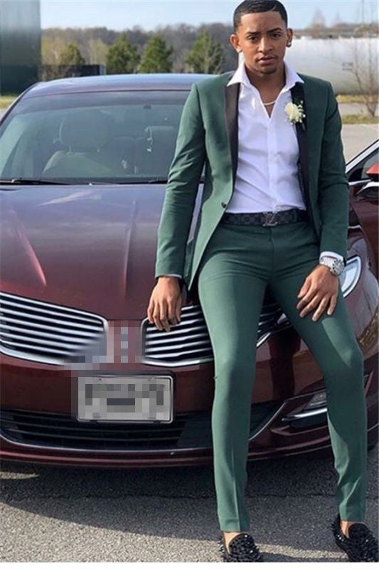 slim fit dress slacks Dark Green Prom Suit Slim Fit Men Suit