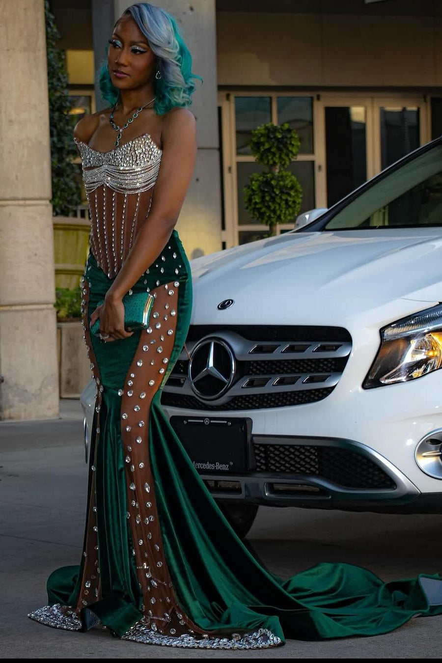 Dark Green Sweetheart Silver Beaded See through Hot Prom Dresses Dark Green Sweetheart Silver Beaded See through Hot Prom Dresses