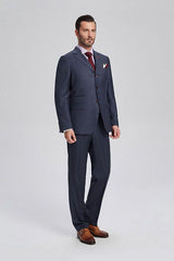 Dark Navy Mens Suits Three Piece Suits for Men with Double Breasted Vest-Ballbella