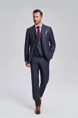Dark Navy Mens Suits Three Piece Suits for Men with Double Breasted Vest-Ballbella