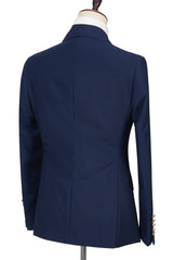 Dark Navy Peak Lapel Double Breasted Formal Men Suit for Prom-Ballbella