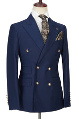 Dark Navy Peak Lapel Double Breasted Formal Men Suit for Prom-Ballbella