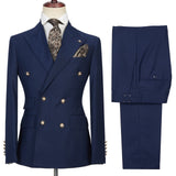 Dark Navy Peak Lapel Double Breasted Formal Men Suit for Prom-Ballbella